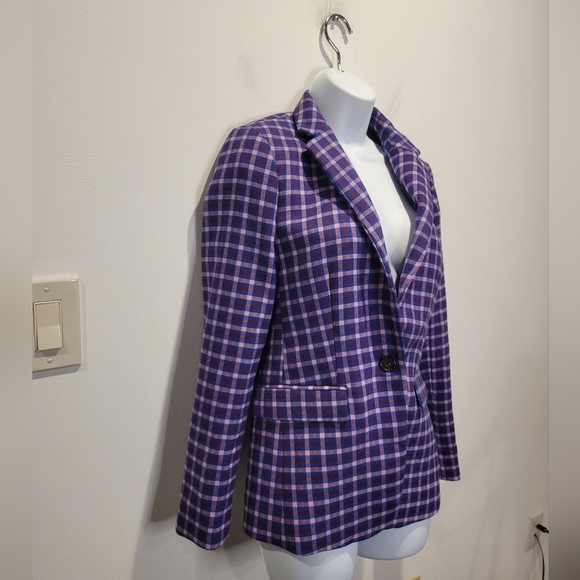 J Crew Regent Womens Size 4 In Bright Colored Plaid Print One Button Blazer - Picture 2 of 7
